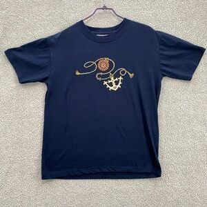 East West Tee Shirt Womens Size Medium Embroidered Graphic Dark Navy Blue NWT